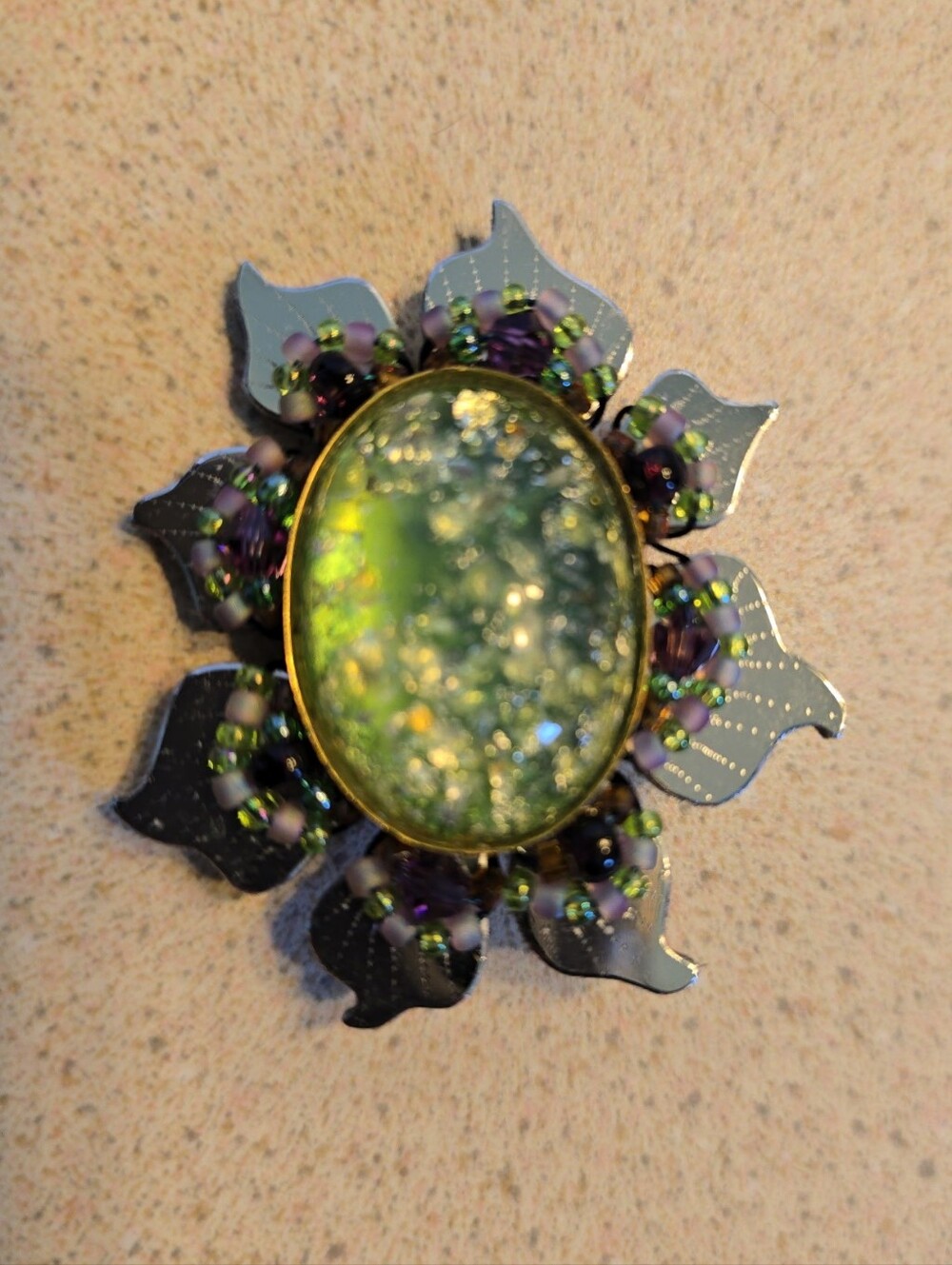 Vintage 1999 Liztech Handcrafted Beaded Flower Brooch